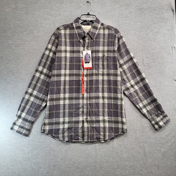 Weatherproof Men Button Up Shirt Medium Gray Plaid Flannel Outdoors NWT - Picture 1 of 11